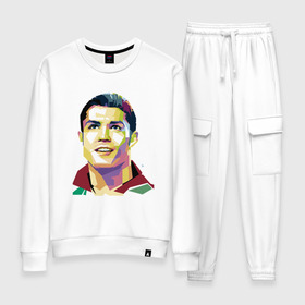 Женский костюм хлопок с принтом Ronaldo в городе Новоалтайск, 100% хлопок | на свитшоте круглая горловина, мягкая резинка по низу. Брюки заужены к низу, на них два вида карманов: два 