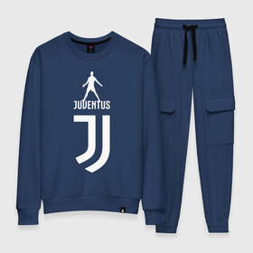 Женский костюм хлопок с принтом Ronaldo - Juventus в городе Новоалтайск, 100% хлопок | на свитшоте круглая горловина, мягкая резинка по низу. Брюки заужены к низу, на них два вида карманов: два 