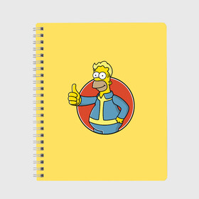 Тетрадь с принтом Homer Fallout в городе Новоалтайск, 100% бумага | 48 листов, плотность листов — 60 г/м2, плотность картонной обложки — 250 г/м2. Листы скреплены сбоку удобной пружинной спиралью. Уголки страниц и обложки скругленные. Цвет линий — светло-серый
 | Тематика изображения на принте: bart | comedy | familt | homer | lisa | maggie | marge | mult | series | simpson | simpsons | springfield | барт | гомер | комедия | лиза | мардж | мэгги | прикол | приколы | семья | сериал | симпсон | симпсоны | спрингфилд