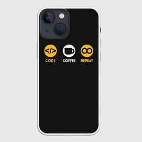 Чехол для iPhone 13 mini с принтом Code Coffee Repeat в городе Новоалтайск,  |  | admin | administrator | calm | code | coder | coding | engineer | job | keep | programmer | администратор | айти | инженер | код | кодинг | программа | программист | профессия | сисадмин
