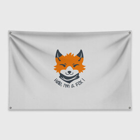 Флаг-баннер с принтом Hello Fox в городе Новоалтайск, 100% полиэстер | размер 67 х 109 см, плотность ткани — 95 г/м2; по краям флага есть четыре люверса для крепления | cute | fox | foxes | ginger | hello | tail | забавная | лис | лиса | лисица | лисицы | лисичка | лисички | лисы | милая | привет | рыжая | рыжие | смешная | фыр | хвост | хвосты