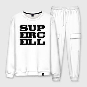 Мужской костюм хлопок с принтом SUPERCELL в городе Новоалтайск, 100% хлопок | на свитшоте круглая горловина, мягкая резинка по низу. Брюки заужены к низу, на них два вида карманов: два “обычных” по бокам и два объемных, с клапанами, расположенные ниже линии бедра. Брюки с мягкой трикотажной резинкой на поясе и по низу штанин. В поясе для дополнительного комфорта — широкие завязки | supercell | игра | клеш | клэш | суперселл