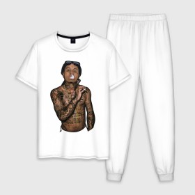 Мужская пижама хлопок с принтом Lil Wayne в городе Новоалтайск, 100% хлопок | брюки и футболка прямого кроя, без карманов, на брюках мягкая резинка на поясе и по низу штанин
 | hip hop | крест | музыка | наколки | очки | тёмный | хип хоп
