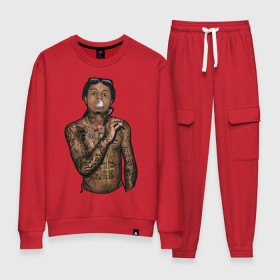 Женский костюм хлопок с принтом Lil Wayne в городе Новоалтайск, 100% хлопок | на свитшоте круглая горловина, мягкая резинка по низу. Брюки заужены к низу, на них два вида карманов: два 