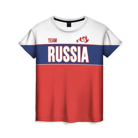 Женская футболка 3D с принтом Team Russia в городе Новоалтайск, 100% полиэфир ( синтетическое хлопкоподобное полотно) | прямой крой, круглый вырез горловины, длина до линии бедер | community | country | moscow | ornament | pattern | russia | russian | sport | style | team | комюнити | москва | надпись | орнамент | россия | русская | русский | спорт | стиль | страна | узор