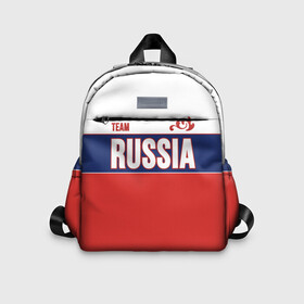 Детский рюкзак 3D с принтом Team Russia в городе Новоалтайск, 100% полиэстер | лямки с регулируемой длиной, сверху петелька, чтобы рюкзак можно было повесить на вешалку. Основное отделение закрывается на молнию, как и внешний карман. Внутри дополнительный карман. По бокам два дополнительных кармашка | community | country | moscow | ornament | pattern | russia | russian | sport | style | team | комюнити | москва | надпись | орнамент | россия | русская | русский | спорт | стиль | страна | узор