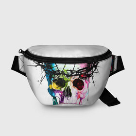 Поясная сумка 3D с принтом Череп и краска в городе Новоалтайск, 100% полиэстер | плотная ткань, ремень с регулируемой длиной, внутри несколько карманов для мелочей, основное отделение и карман с обратной стороны сумки застегиваются на молнию | bone | bones | pait | skull