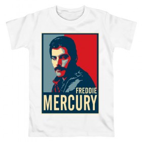 Мужская футболка хлопок с принтом Freddie Mercury в городе Новоалтайск, 100% хлопок | прямой крой, круглый вырез горловины, длина до линии бедер, слегка спущенное плечо. | freddie mercury | queen | фредди меркьюри