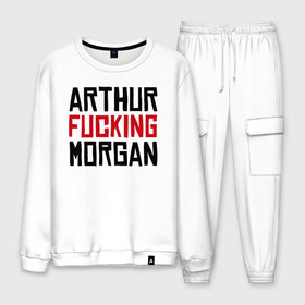 Мужской костюм хлопок с принтом Arthur F Morgan в городе Новоалтайск, 100% хлопок | на свитшоте круглая горловина, мягкая резинка по низу. Брюки заужены к низу, на них два вида карманов: два “обычных” по бокам и два объемных, с клапанами, расположенные ниже линии бедра. Брюки с мягкой трикотажной резинкой на поясе и по низу штанин. В поясе для дополнительного комфорта — широкие завязки | rdr | rdr2 | red dead redemption | red dead redemption 2 | рдр | рдр2