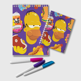 Блокнот с принтом Simpsons в городе Новоалтайск, 100% бумага | 48 листов, плотность листов — 60 г/м2, плотность картонной обложки — 250 г/м2. Листы скреплены удобной пружинной спиралью. Цвет линий — светло-серый
 | бублик | симпсон