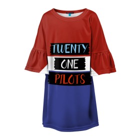 Детское платье 3D с принтом Twenty one pilots в городе Новоалтайск, 100% полиэстер | прямой силуэт, чуть расширенный к низу. Круглая горловина, на рукавах — воланы | 21 pilots | josh dun | music | rock | twenty one pilots | tyler joseph | джош дан | музыка | рок | тайлер джозеф