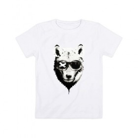 Детская футболка хлопок с принтом wolf with glasses в городе Новоалтайск, 100% хлопок | круглый вырез горловины, полуприлегающий силуэт, длина до линии бедер | wolf | волк | волк в очках | голова | животное | животное в очках | зверь. | мода | модное | очки | пес | собака | хипстер