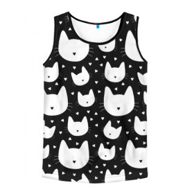 Мужская майка 3D с принтом Love Cats Pattern в городе Новоалтайск, 100% полиэстер | круглая горловина, приталенный силуэт, длина до линии бедра. Пройма и горловина окантованы тонкой бейкой | Тематика изображения на принте: белый | кот | котенок | котэ | котя | котята | кошка | любовь | мимими | паттерн | сердечки | сердце | силуэт | черный | я люблю кошек