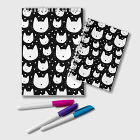 Блокнот с принтом Love Cats Pattern в городе Новоалтайск, 100% бумага | 48 листов, плотность листов — 60 г/м2, плотность картонной обложки — 250 г/м2. Листы скреплены удобной пружинной спиралью. Цвет линий — светло-серый
 | Тематика изображения на принте: белый | кот | котенок | котэ | котя | котята | кошка | любовь | мимими | паттерн | сердечки | сердце | силуэт | черный | я люблю кошек