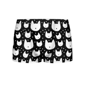 Мужские трусы 3D с принтом Love Cats Pattern в городе Новоалтайск, 50% хлопок, 50% полиэстер | классическая посадка, на поясе мягкая тканевая резинка | Тематика изображения на принте: белый | кот | котенок | котэ | котя | котята | кошка | любовь | мимими | паттерн | сердечки | сердце | силуэт | черный | я люблю кошек