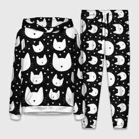 Женский костюм 3D (с толстовкой) с принтом Love Cats Pattern в городе Новоалтайск,  |  | белый | кот | котенок | котэ | котя | котята | кошка | любовь | мимими | паттерн | сердечки | сердце | силуэт | черный | я люблю кошек