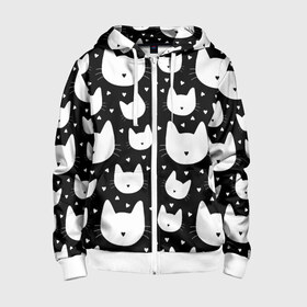 Детская толстовка 3D на молнии с принтом Love Cats Pattern в городе Новоалтайск, 100% полиэстер |  манжеты и пояс оформлены широкой мягкой резинкой, двухслойный капюшон со шнурком для регулировки, спереди карманы и застежка-молния
 | белый | кот | котенок | котэ | котя | котята | кошка | любовь | мимими | паттерн | сердечки | сердце | силуэт | черный | я люблю кошек