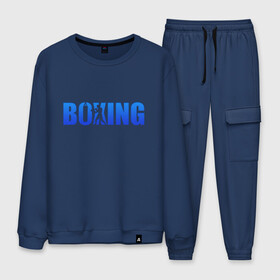 Мужской костюм хлопок с принтом Boxing blue ring в городе Новоалтайск, 100% хлопок | на свитшоте круглая горловина, мягкая резинка по низу. Брюки заужены к низу, на них два вида карманов: два “обычных” по бокам и два объемных, с клапанами, расположенные ниже линии бедра. Брюки с мягкой трикотажной резинкой на поясе и по низу штанин. В поясе для дополнительного комфорта — широкие завязки | boxing | бокс | спорт
