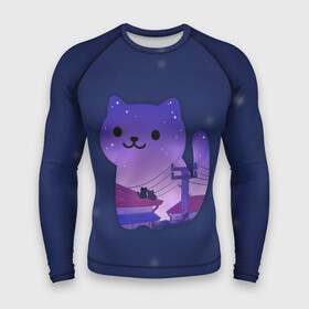 Мужской рашгард 3D с принтом Ночной Котик в городе Новоалтайск,  |  | cat | cats | kitten | kitty | night | pussy | sky | space | star | stars | звезда | звезды | космос | кот | котенок | котик | котики | коты | котята | кошка | кошки | небо | ночное | ночь