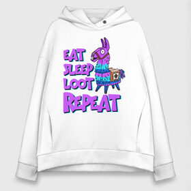 Женское худи Oversize хлопок с принтом Eat Sleep Loot Repeat в городе Новоалтайск, френч-терри — 70% хлопок, 30% полиэстер. Мягкий теплый начес внутри —100% хлопок | боковые карманы, эластичные манжеты и нижняя кромка, капюшон на магнитной кнопке | fortnite | fortnite battle royale | lama | лама | фортнайт