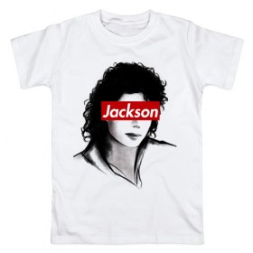 Мужская футболка хлопок с принтом Michael Jackson в городе Новоалтайск, 100% хлопок | прямой крой, круглый вырез горловины, длина до линии бедер, слегка спущенное плечо. | jackson | michael | джексон | майкл