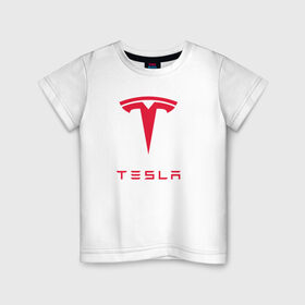 Детская футболка хлопок с принтом TESLA в городе Новоалтайск, 100% хлопок | круглый вырез горловины, полуприлегающий силуэт, длина до линии бедер | brand | car | elon mask | tesla | авто | бренд | илон | илон маск | маск | машина | тесла | электрокар