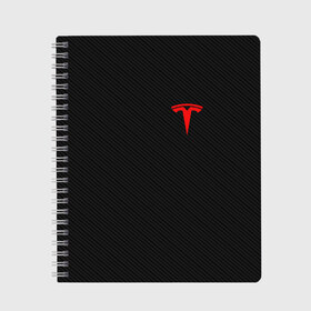 Тетрадь с принтом TESLA в городе Новоалтайск, 100% бумага | 48 листов, плотность листов — 60 г/м2, плотность картонной обложки — 250 г/м2. Листы скреплены сбоку удобной пружинной спиралью. Уголки страниц и обложки скругленные. Цвет линий — светло-серый
 | Тематика изображения на принте: brand | car | carbon | elon mask | tesla | авто | бренд | илон | илон маск | карбон | маск | машина | текстура | тесла | электрокар