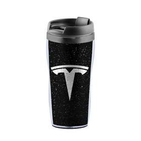 Термокружка-непроливайка с принтом TESLA SPACE в городе Новоалтайск, внутренняя часть — пищевой пластик, наружная часть — прозрачный пластик, между ними — полиграфическая вставка с рисунком | объем — 350 мл, герметичная крышка | Тематика изображения на принте: brand | car | elon mask | space | tesla | авто | бренд | илон | илон маск | космос | маск | машина | тесла | тесла в космосе | электрокар