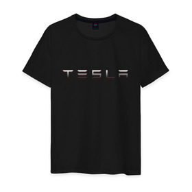 Мужская футболка хлопок с принтом TESLA в городе Новоалтайск, 100% хлопок | прямой крой, круглый вырез горловины, длина до линии бедер, слегка спущенное плечо. | brand | car | elon mask | tesla | авто | бренд | илон | илон маск | маск | машина | тесла | электрокар