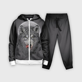 Детский костюм 3D с принтом Волк Облизывается в городе Новоалтайск,  |  | forest | grey | moon | werewolf | werewolfs | white | wolf | wolfs | белый | волк | волки | волчата | волченок | волчица | волчицы | лес | луна | оборотень | оборотни | серый | язык