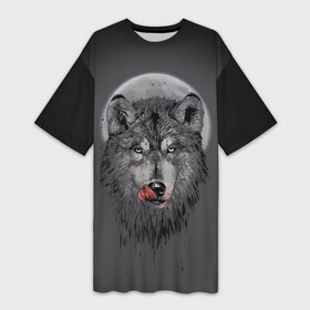 Платье-футболка 3D с принтом Волк Облизывается в городе Новоалтайск,  |  | forest | grey | moon | werewolf | werewolfs | white | wolf | wolfs | белый | волк | волки | волчата | волченок | волчица | волчицы | лес | луна | оборотень | оборотни | серый | язык