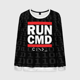 Мужской свитшот 3D с принтом RUN CMD в городе Новоалтайск, 100% полиэстер с мягким внутренним слоем | круглый вырез горловины, мягкая резинка на манжетах и поясе, свободная посадка по фигуре | Тематика изображения на принте: admin | administrator | calm | cmd | code | coder | coding | dmc | engineer | job | keep | programmer | run | администратор | айти | инженер | код | кодинг | программа | программист | профессия | сисадмин