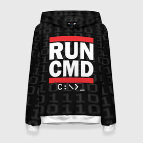 Женская толстовка 3D с принтом RUN CMD в городе Новоалтайск, 100% полиэстер  | двухслойный капюшон со шнурком для регулировки, мягкие манжеты на рукавах и по низу толстовки, спереди карман-кенгуру с мягким внутренним слоем. | admin | administrator | calm | cmd | code | coder | coding | dmc | engineer | job | keep | programmer | run | администратор | айти | инженер | код | кодинг | программа | программист | профессия | сисадмин
