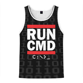 Мужская майка 3D с принтом RUN CMD в городе Новоалтайск, 100% полиэстер | круглая горловина, приталенный силуэт, длина до линии бедра. Пройма и горловина окантованы тонкой бейкой | Тематика изображения на принте: admin | administrator | calm | cmd | code | coder | coding | dmc | engineer | job | keep | programmer | run | администратор | айти | инженер | код | кодинг | программа | программист | профессия | сисадмин