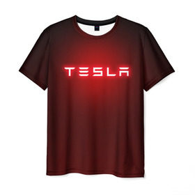 Мужская футболка 3D с принтом TESLA в городе Новоалтайск, 100% полиэфир | прямой крой, круглый вырез горловины, длина до линии бедер | brand | car | elon mask | tesla | авто | бренд | илон | илон маск | маск | машина | тесла | электрокар