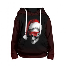 Детская толстовка 3D с принтом Santa Skull в городе Новоалтайск, 100% полиэстер | двухслойный капюшон со шнурком для регулировки, мягкие манжеты на рукавах и по низу толстовки, спереди карман-кенгуру с мягким внутренним слоем | 