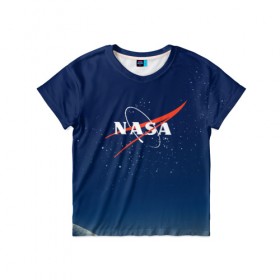 Детская футболка 3D с принтом NASA в городе Новоалтайск, 100% гипоаллергенный полиэфир | прямой крой, круглый вырез горловины, длина до линии бедер, чуть спущенное плечо, ткань немного тянется | Тематика изображения на принте: galaxy | man | nasa | planet | planets | space | spaceman | star | stars | univerce | астронавт | вселенная | галактика | галактики | звезда | звезды | космонавт | космонавты | космос | луна | наса | планета | планеты