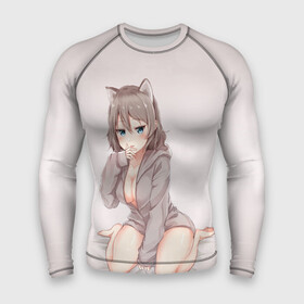 Мужской рашгард 3D с принтом Аниме котёнок в городе Новоалтайск,  |  | ahegao | senpai | аниме | бельё | девушка | кошка | постель | розовый | сэмпай | чулки
