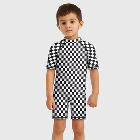 Детский купальный костюм 3D с принтом Checkerboard в городе Новоалтайск, Полиэстер 85%, Спандекс 15% | застежка на молнии на спине | белая | бойчик | вдудь | дудь | иванов | клетка. ячейка | кубики | орнамент | френдзона | чача | чёрная | шахматная. доска | шашечки