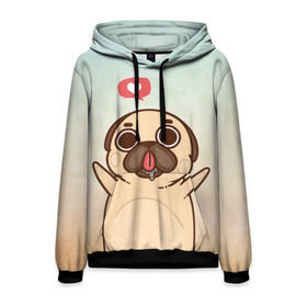 Мужская толстовка 3D с принтом Puglie Pug Like в городе Новоалтайск, 100% полиэстер | двухслойный капюшон со шнурком для регулировки, мягкие манжеты на рукавах и по низу толстовки, спереди карман-кенгуру с мягким внутренним слоем. | Тематика изображения на принте: anime | dog | аниме | лайк | мопс | мопсик
