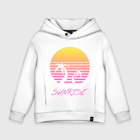 Детское худи Oversize хлопок с принтом Retro sunrise в городе Новоалтайск, френч-терри — 70% хлопок, 30% полиэстер. Мягкий теплый начес внутри —100% хлопок | боковые карманы, эластичные манжеты и нижняя кромка, капюшон на магнитной кнопке | retro | sunrise | пальмы | розовый | солнце