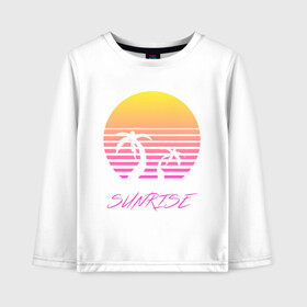 Детский лонгслив хлопок с принтом Retro sunrise в городе Новоалтайск, 100% хлопок | круглый вырез горловины, полуприлегающий силуэт, длина до линии бедер | retro | sunrise | пальмы | розовый | солнце