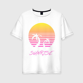 Женская футболка хлопок Oversize с принтом Retro sunrise в городе Новоалтайск, 100% хлопок | свободный крой, круглый ворот, спущенный рукав, длина до линии бедер
 | retro | sunrise | пальмы | розовый | солнце
