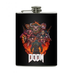Фляга с принтом DooM в городе Новоалтайск, металлический корпус | емкость 0,22 л, размер 125 х 94 мм. Виниловая наклейка запечатывается полностью | Тематика изображения на принте: doom | doom 3 | doom slayer | doomguy | hell walker | unchained predator | ад | боец | демоны | дум | космос | марс | мясо | палач рока | пехотинец | солдат рока