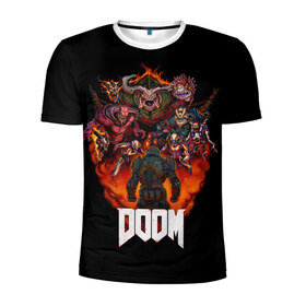 Мужская футболка 3D спортивная с принтом DooM в городе Новоалтайск, 100% полиэстер с улучшенными характеристиками | приталенный силуэт, круглая горловина, широкие плечи, сужается к линии бедра | doom | doom 3 | doom slayer | doomguy | hell walker | unchained predator | ад | боец | демоны | дум | космос | марс | мясо | палач рока | пехотинец | солдат рока