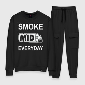 Женский костюм хлопок с принтом Smoke mid everyday в городе Новоалтайск, 100% хлопок | на свитшоте круглая горловина, мягкая резинка по низу. Брюки заужены к низу, на них два вида карманов: два 