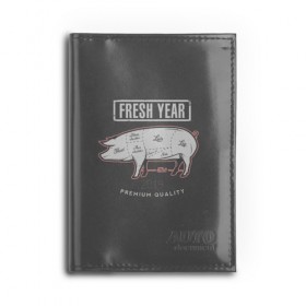Обложка для автодокументов с принтом Fresh Year 2019 в городе Новоалтайск, натуральная кожа |  размер 19,9*13 см; внутри 4 больших “конверта” для документов и один маленький отдел — туда идеально встанут права | Тематика изображения на принте: 2019 | merry christmas | new year | год свиньи | зима | новый год | поросенок | праздник | рождество | свинка | свинья