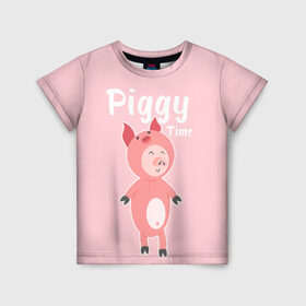 Детская футболка 3D с принтом Piggy Time в городе Новоалтайск, 100% гипоаллергенный полиэфир | прямой крой, круглый вырез горловины, длина до линии бедер, чуть спущенное плечо, ткань немного тянется | 2019 | merry christmas | new year | год свиньи | зима | новый год | поросенок | праздник | рождество | свинка | свинья