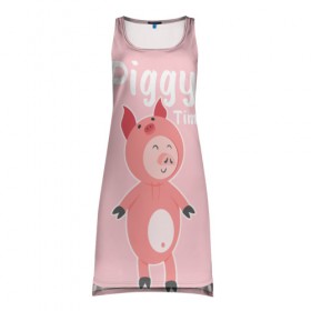 Платье-майка 3D с принтом Piggy Time в городе Новоалтайск, 100% полиэстер | полуприлегающий силуэт, широкие бретели, круглый вырез горловины, удлиненный подол сзади. | Тематика изображения на принте: 2019 | merry christmas | new year | год свиньи | зима | новый год | поросенок | праздник | рождество | свинка | свинья