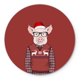 Коврик круглый с принтом New Year Pig в городе Новоалтайск, резина и полиэстер | круглая форма, изображение наносится на всю лицевую часть | Тематика изображения на принте: 2019 | merry christmas | new year | год свиньи | зима | новый год | поросенок | праздник | рождество | свинка | свинья